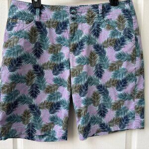 Lee Midrise Fit Women's Shorts Size 8 Medium Tropical Beach Purple Leaf Print